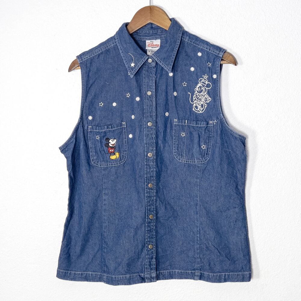 The Disney Store Sleeveless Top Size XL Blue Denim Mickey Western Vest